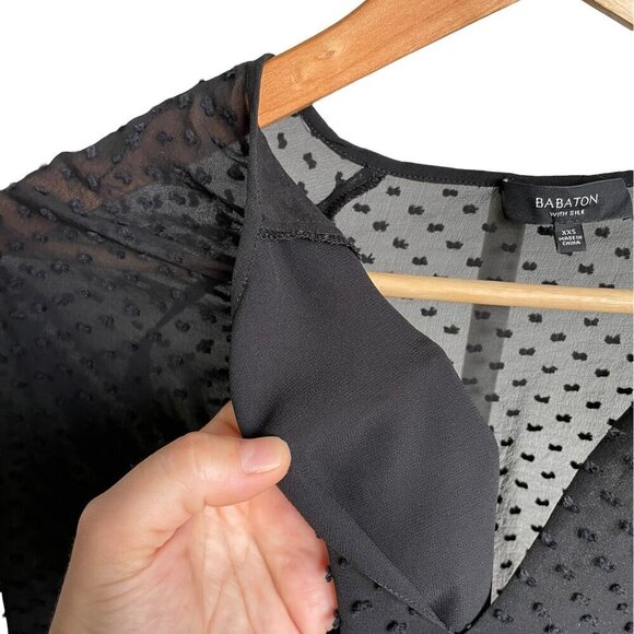 BABATON Swiss Dot Silk Blend Sheer Lined Blouse Flowy Light Black 3/4 sleeve XXS - Picture 6 of 14